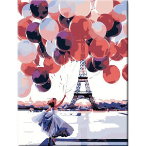 Zuty Maľovanie podľa čísel Žena s mnohými balónmi pred Eiffelovou vežou
