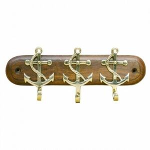 Sea-club Keyholder 3 anchors - brass on wooden plate
