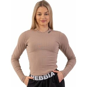 Nebbia Organic Cotton Ribbed Long Sleeve Top Brown S Fitness tričko