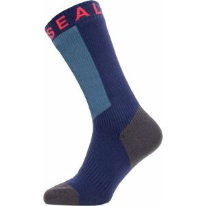 Sealskinz Waterproof Warm Weather Mid Length Sock With Hydrostop Navy Blue/Grey/Red XL Cyklo ponožky