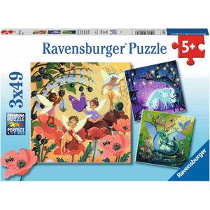 Ravensburger Puzzle Víla, drak a jednorožec 3 x 49 dielov