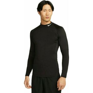 Nike Dri-Fit Fitness Mock-Neck Long-Sleeve Mens Top Black/White XL Fitness tričko