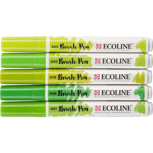 Ecoline Akvarelové perá Brush Pen Zelená 5 ks
