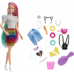 Mattel Barbie Leopardia bábika s dúhovými vlasmi a doplnkami