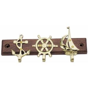 Sea-club Keyholder with anchor - wheel & sailbrass on wood
